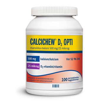 CALCICHEW D3 OPTI MANSIKKA-MELONI purutabletti 500 mg/25 mikrog 100 kpl